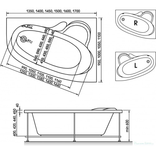 Ванна акриловая Relisan ARIADNA 135x95