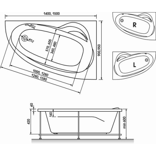 Ванна акриловая Relisan ZOYA 140x90