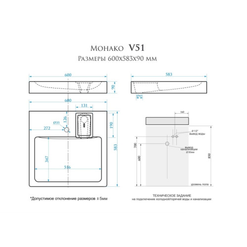 Раковина над стиральной машиной Монако V51D1 BERGG ZETT lab