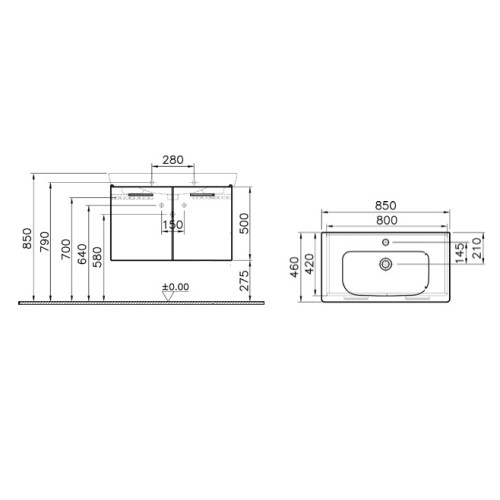 Шкаф с раковиной Vitra S20 85см 54784