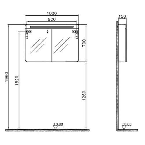 Шкаф с зеркальной дверцей Vitra 100см 56424