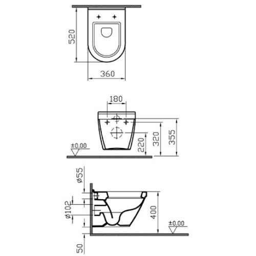 Подвесной унитаз Vitra S50 52 см 5318B003-0075