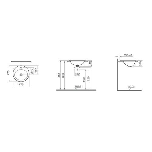 Раковина накладная Vitra S20 50 см 5467B003-0001