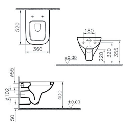 Комплект подвесного унитаза Vitra S20 52 см 5507B003-6066