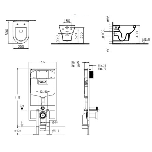 Комплект подвесного унитаза Vitra Zentrum 9012B003-7205