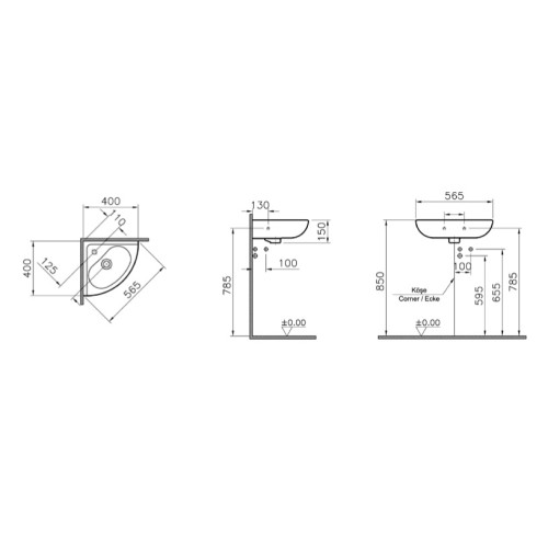 Раковина угловая  Vitra Arkitekt 6093B003-0001