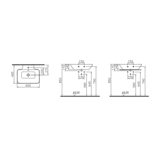 Прямоугольная раковина-чаша Vitra Geo 60 см 4426B003-0001