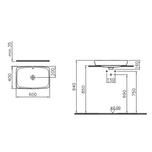 Раковина-чаша Vitra Metropole 60 см 5668B003-0012