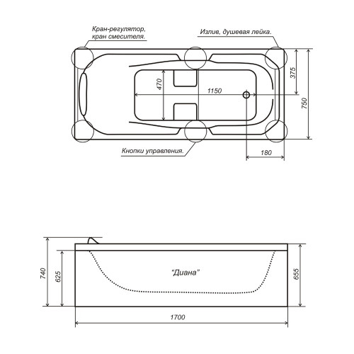 Тритон (Triton) ванна «Диана» 1700 x 750 мм
