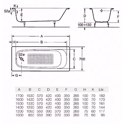 Roca Continental 120 x 70