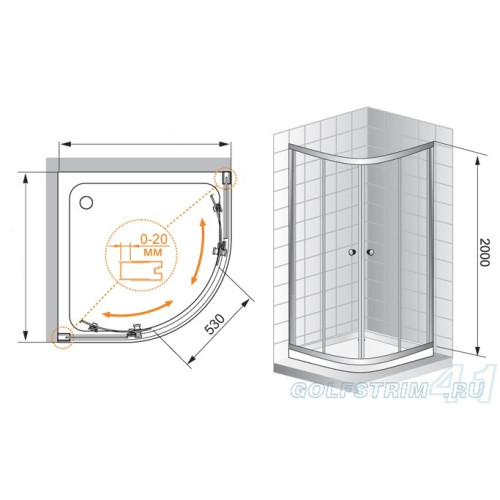 Cezares душевые ограждения PORTA-R-2-100-C-Cr