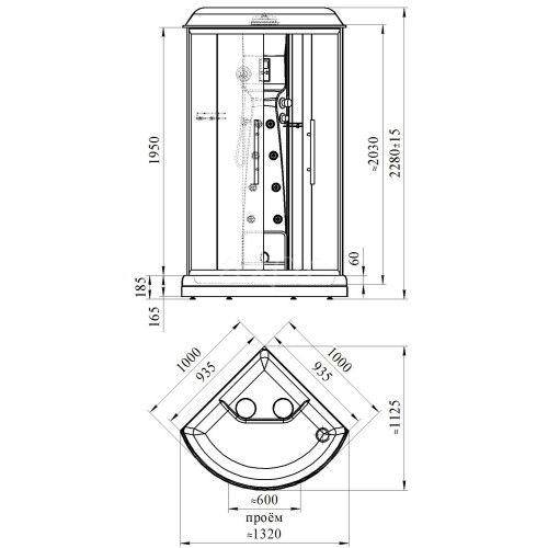 Душевая кабина "БЕАТА" С ГИДРОМАССАЖЕМ 1000х1000х2280