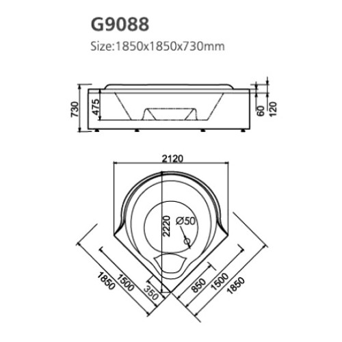 Акриловая ванна Gemy G9088 K