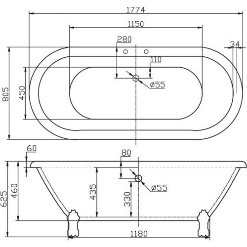 Акриловая ванна BelBagno BB21-CRM ножки хром