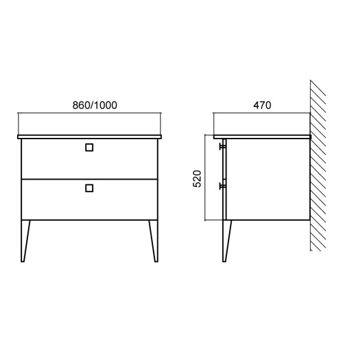 Мебель для ванной Belbagno ATRIA Nero Laccato Lucido с двумя выкатными ящиками 100x47x53