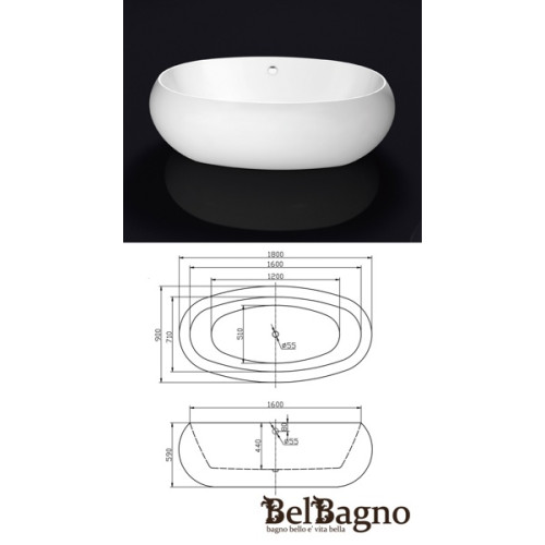 Акриловая ванна BelBagno BB18-NERO/BIA