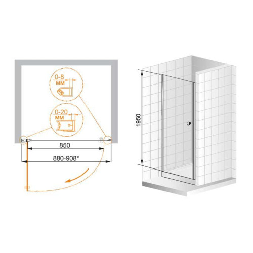 Душевая дверь в нишу  CEZARES ELENA-W-B-11-80+70-C-Cr