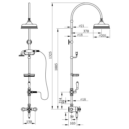Душевая колонна с термостатическим смесителем Cezares BOHEMIA-CD-T-01-Bi с ручным и верхним душем