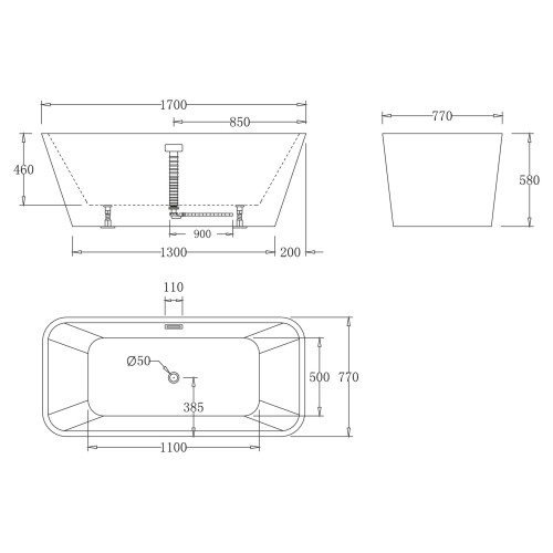 Акриловая ванна Belbagno BB60-1700