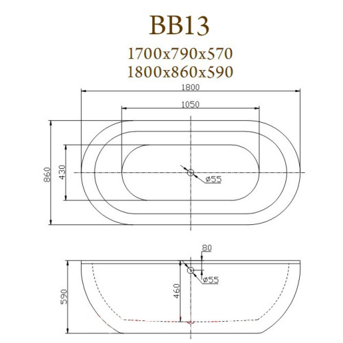 Акриловая ванна BelBagno BB13-1700