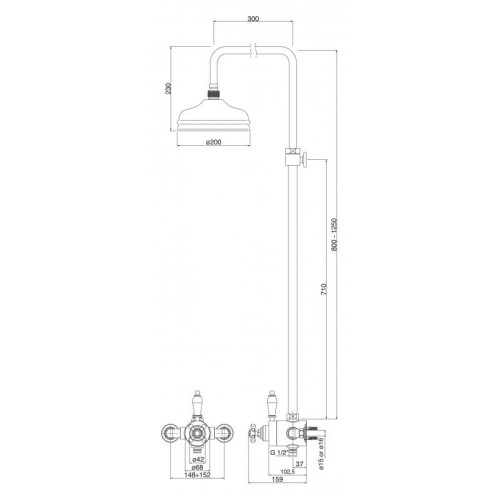 Душевая колонна с термостатическим смесителем, верхним и ручным душем  CEZARES GOLF-CD-T-03/24