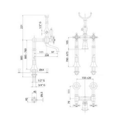 Напольный смеситель для ванны Cezares GOLF VDP (GOLF-VDP-02)
