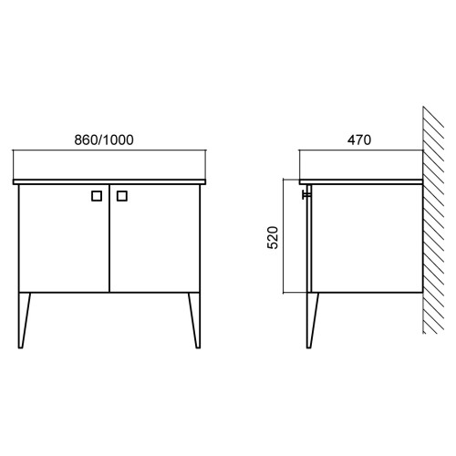 Мебель для ванной Belbagno ATRIA Bianco Laccato Lucido с распашными дверцами  86x47x53