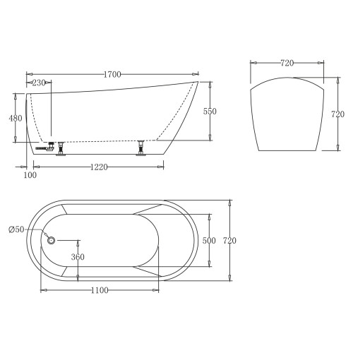 Акриловая ванна BelBagno BB62-1700