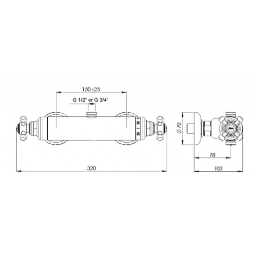 Смеситель термостатический для душа на один выход Cezares GOLF-DS-T-01 верхнее (жесткое подключение)