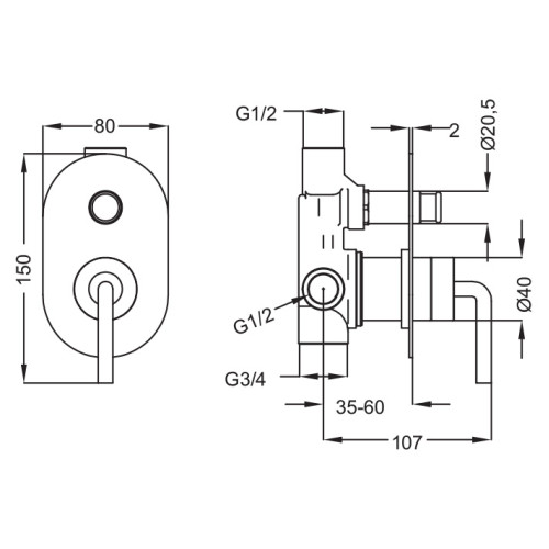 Смеситель Cezares  ECO-VDIM-01-Cr для ванны с душем