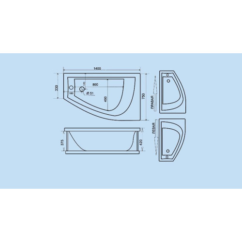 Тритон (Triton) ванна «Белла» левая, правая 1400 x 750 мм