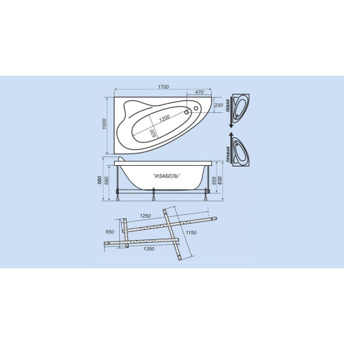 Тритон (Triton) ванна «Изабель» левая, правая 1700 x 1000 мм